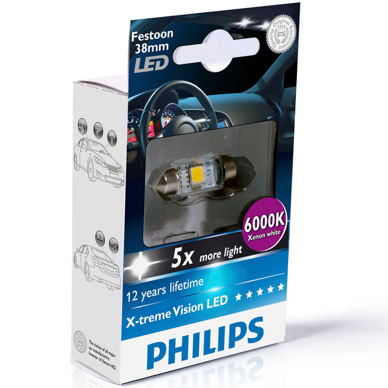 Ampoule LED PHILIPS X-Trême Vision Festoon C5W 1W 38mm 6000K